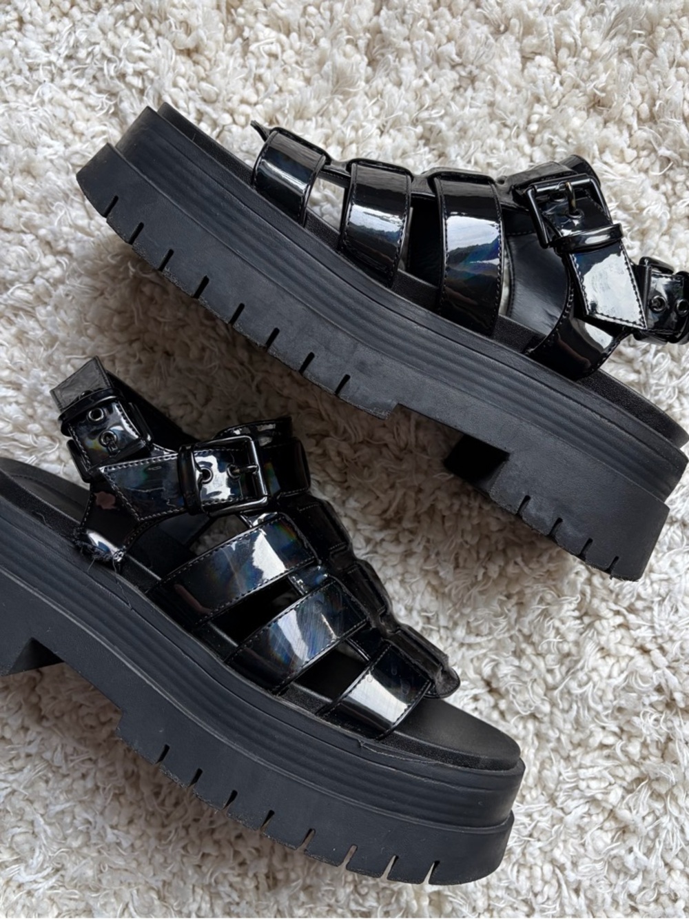Bershka Black Patent Platform Gladiator Sandals